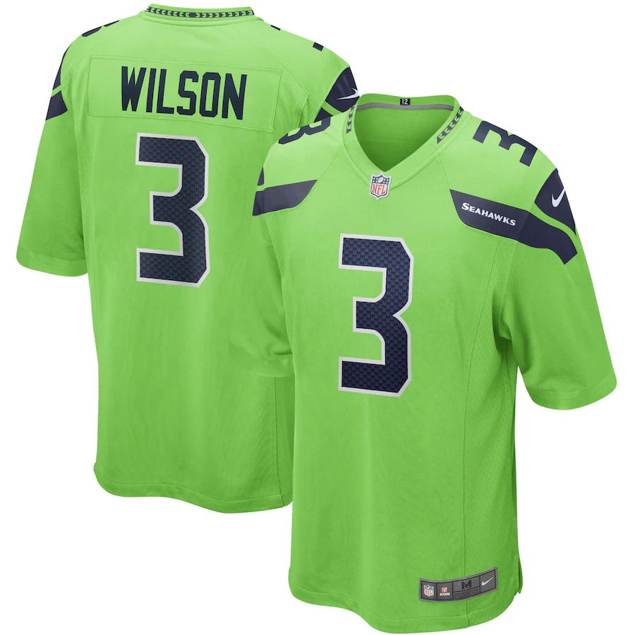 Men Seattle Seahawks #3 Russell Wilson Nike Neon Green Alternate Game NFL Jersey->seattle seahawks->NFL Jersey
